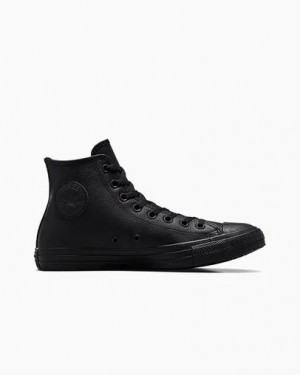 Black Converse Chuck Taylor All Star Leather Men Sneakers UK | C-39764859