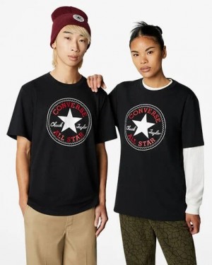 Black Converse Go-To All Star Patch Standard-Fit Men T Shirts UK | C-09653489