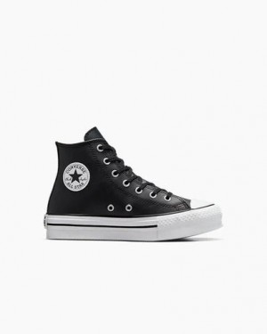 Black / Beige White Converse Chuck Taylor All Star EVA Lift Leather Kids' Platform Shoes UK | C-43928069