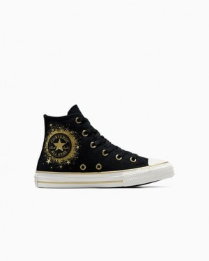 Black / Gold / White Converse Chuck Taylor All Star Gold Stars Kids' Sneakers UK | C-63490219