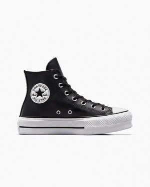 Black / White Converse Chuck Taylor All Star Leather Women Platform Shoes UK | C-42786159