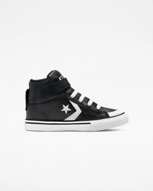 Black / White Converse Pro Blaze Strap Leather Kids' Sneakers UK | C-95678439