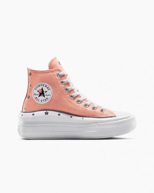 Coral / White Converse Chuck Taylor All Star Move Women Platform Shoes UK | C-54791829