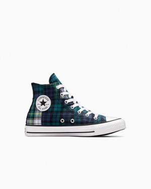 Green / Navy / White Converse Chuck Taylor All Star Plaid Kids' Sneakers UK | C-60532919