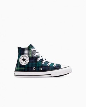 Green / Navy / White Converse Chuck Taylor All Star Plaid Kids' Sneakers UK | C-27830619