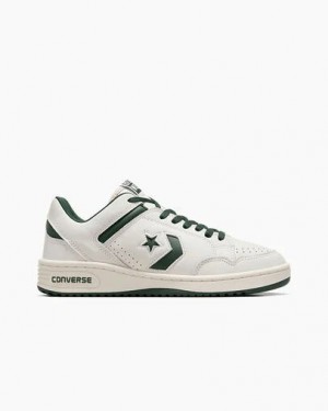 Green / White Converse Weapon Leather Men Basketball Shoes UK | C-12947659