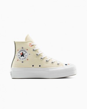 Light Beige / White / Coral Converse Chuck Taylor All Star Lift Women Platform Shoes UK | C-87906259