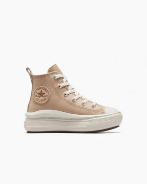 Light Brown Converse Chuck Taylor All Star Move Leather Kids' Sneakers UK | C-50678199