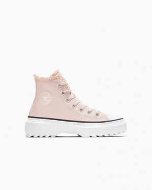 Pink / White Converse Chuck Taylor All Star Lugged Lift Ruffles Kids' Sneakers UK | C-09861729