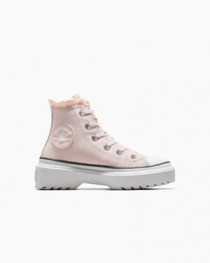 Pink / White Converse Chuck Taylor All Star Lugged Lift Ruffles Kids' Sneakers UK | C-13967489