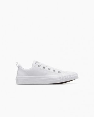 White Converse Chuck Taylor All Star Malden Street Leather Kids' Sneakers UK | C-09823679