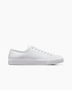 White Converse Jack Purcell Leather Women Tennis Shoes UK | C-07912859