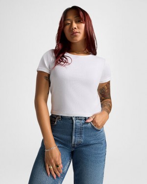 White Converse Ribbed Slim Women T Shirts UK | C-49027159