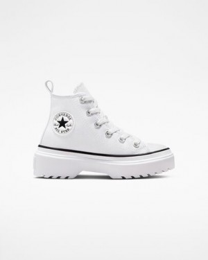 White / Black Converse Chuck Taylor All Star Lugged Lift Platform Kids' Canvas Shoes UK | C-08613759