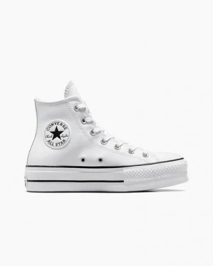 White / Black Converse Chuck Taylor All Star Leather Women Platform Shoes UK | C-75360419