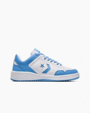 White / Blue Converse Weapon Leather Women Basketball Shoes UK | C-67304159