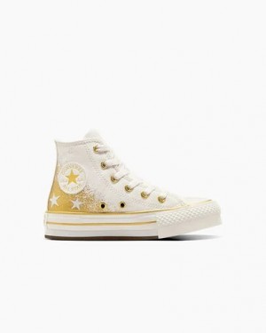 White / Gold Converse Chuck Taylor All Star EVA Lift Kids' Platform Shoes UK | C-26197809