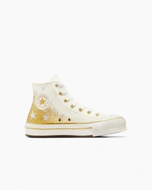 White / Gold Converse Chuck Taylor All Star EVA Lift Kids' Platform Shoes UK | C-86790519