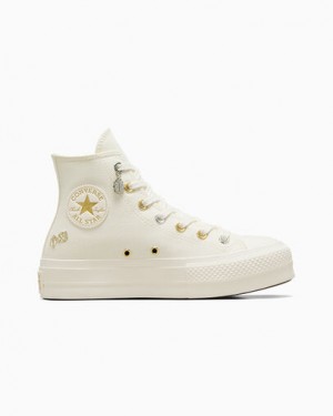 White / Gold / Silver Converse Chuck Taylor All Star Lift Women Platform Shoes UK | C-56127389