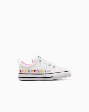 White / Pink Converse Chuck Taylor All Star Street Embroidered Flowers Kids' Sneakers UK | C-03198259