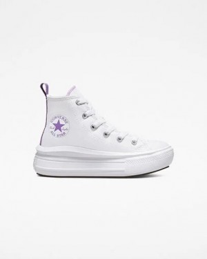 White / Purple Converse Chuck Taylor All Star Move Color Pop Kids' Platform Shoes UK | C-74862939