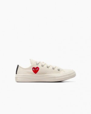 White / Red / Black Converse PLAY Comme des Garçons Single Heart Chuck 70 Kids' Sneakers UK | C-75493269