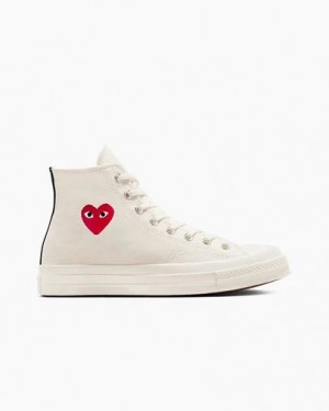 White / Red / Black Converse PLAY Comme des Garçons Single Heart Chuck 70 Men Sneakers UK | C-45683279