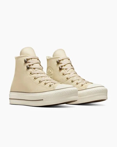 Beige Converse Chuck Tayor All Star Lift Women Platform Shoes UK | C-53482679