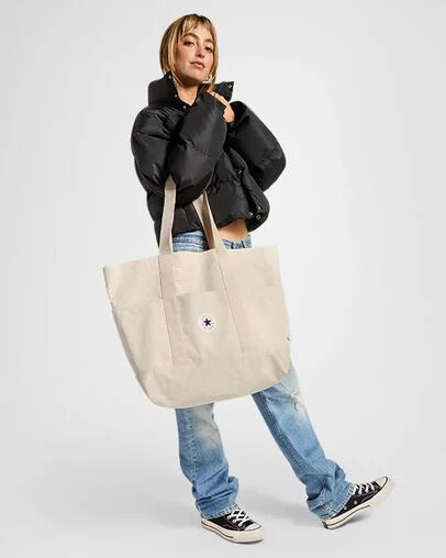 Beige Converse Premium Canvas Men Tote Bag UK | C-76423959