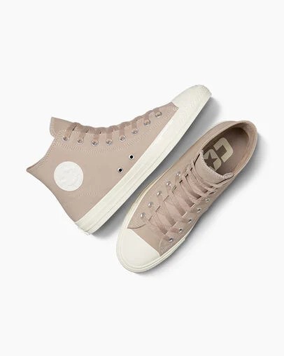 Beige White Converse CONS Chuck Taylor All Star Pro Nubuck Women Skate Shoes UK | C-39621749