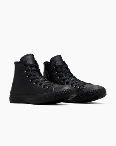 Black Converse Chuck Taylor All Star Leather Men Sneakers UK | C-39764859