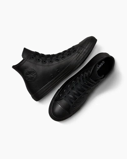 Black Converse Chuck Taylor All Star Leather Men Sneakers UK | C-39764859