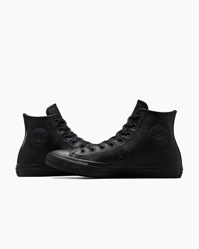 Black Converse Chuck Taylor All Star Leather Men Sneakers UK | C-39764859