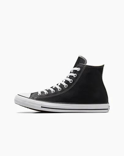 Black Converse Chuck Taylor All Star Leather Men Sneakers UK | C-62193809