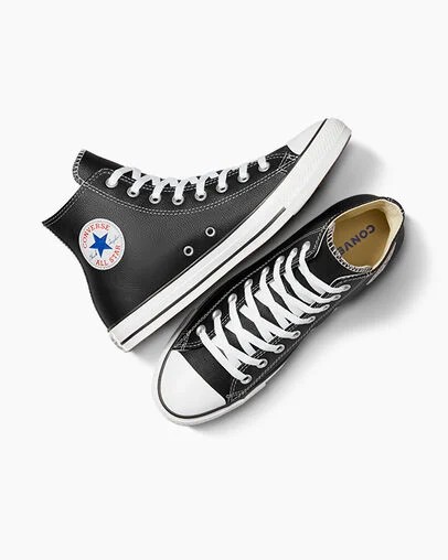 Black Converse Chuck Taylor All Star Leather Men Sneakers UK | C-62193809