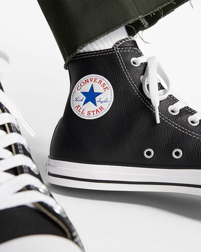 Black Converse Chuck Taylor All Star Leather Men Sneakers UK | C-62193809