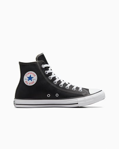 Black Converse Chuck Taylor All Star Leather Men Sneakers UK | C-62193809