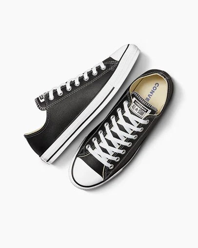 Black Converse Chuck Taylor All Star Leather Men Tennis Shoes UK | C-76981029