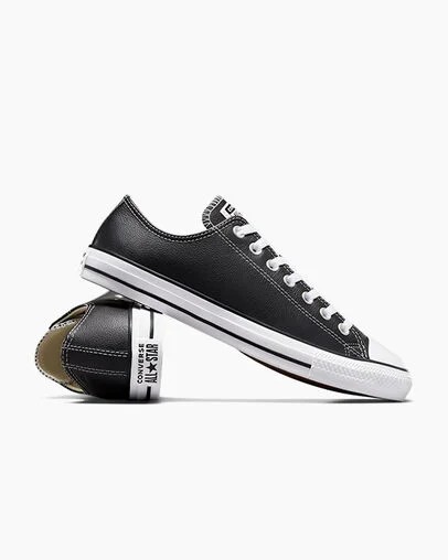 Black Converse Chuck Taylor All Star Leather Men Tennis Shoes UK | C-76981029