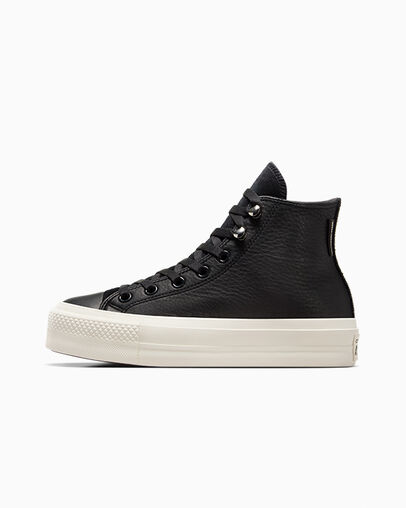 Black Converse Chuck Taylor All Star Lift Platform Water Repellent Leather Women Boots UK | C-96125349