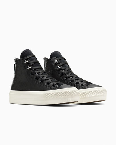 Black Converse Chuck Taylor All Star Lift Platform Water Repellent Leather Women Boots UK | C-96125349