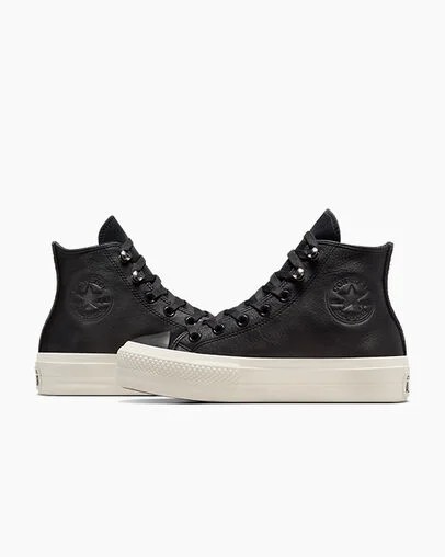 Black Converse Chuck Taylor All Star Lift Platform Water Repellent Leather Women Boots UK | C-96125349