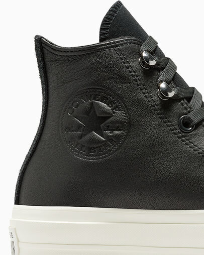 Black Converse Chuck Taylor All Star Lift Platform Water Repellent Leather Women Boots UK | C-96125349