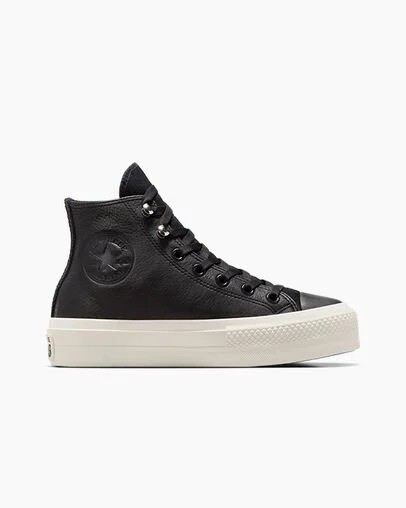 Black Converse Chuck Taylor All Star Lift Platform Water Repellent Leather Women Boots UK | C-96125349