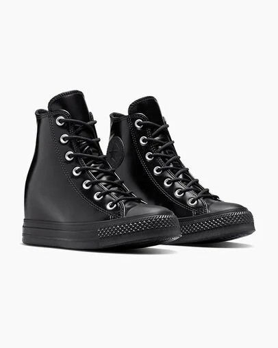 Black Converse Chuck Taylor All Star Wedge Women Platform Shoes UK | C-28154969