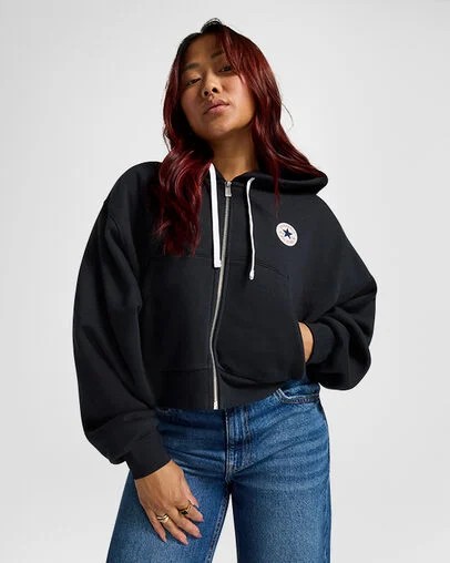 Black Converse Retro Full-Zip Women Hoodie UK | C-60824539