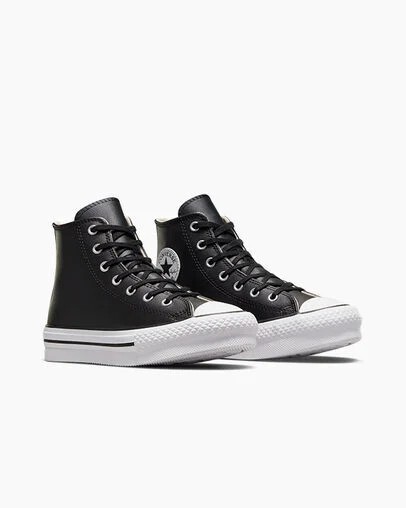 Black / Beige White Converse Chuck Taylor All Star EVA Lift Leather Kids' Platform Shoes UK | C-43928069