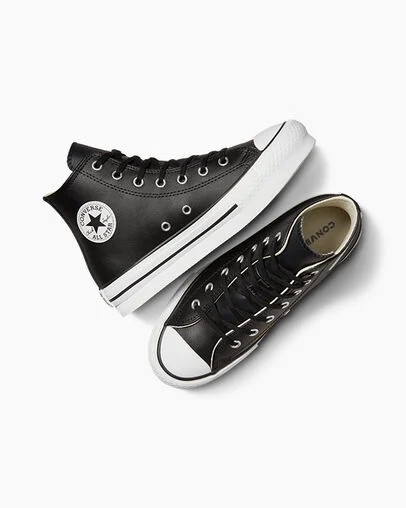 Black / Beige White Converse Chuck Taylor All Star EVA Lift Leather Kids' Platform Shoes UK | C-43928069