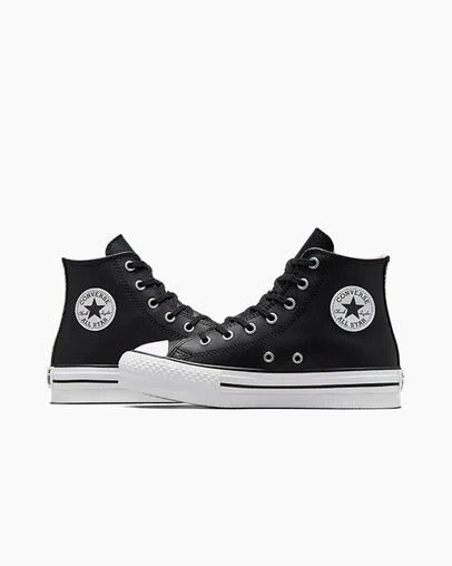 Black / Beige White Converse Chuck Taylor All Star EVA Lift Leather Kids' Platform Shoes UK | C-43928069