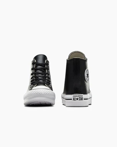 Black / Beige White Converse Chuck Taylor All Star EVA Lift Leather Kids' Platform Shoes UK | C-43928069